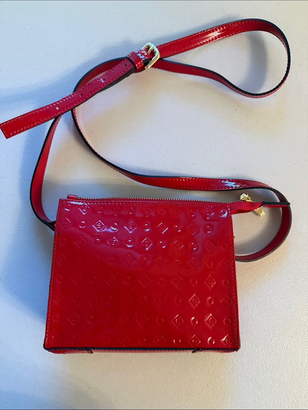 Invece Red Patent Mini Crossbody Bag with Adjustable Strap
